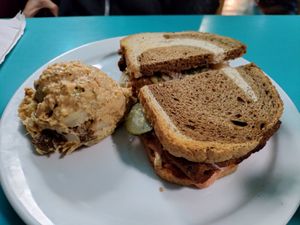 Pastrami sandwich and potato salad at Counter Culture in Austin