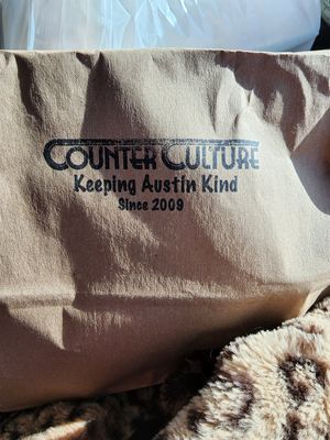 Sack of my food to go at Counter Culture in Austin