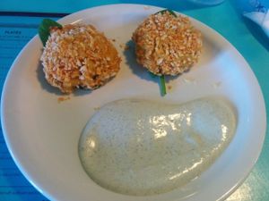 Buffalo Mac & cheeze balls, so good. Travel well. at Counter Culture in Austin