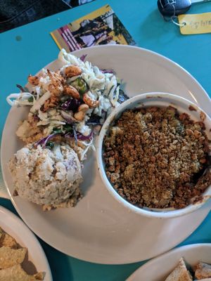 Mac and Cheese with sides of sesame slaw and potato salad at Counter Culture in Austin