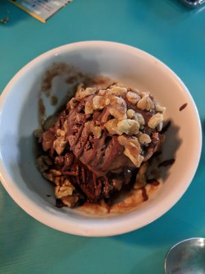 Brownie with NadaMoo ice cream (peanut butter chocolate) at Counter Culture in Austin