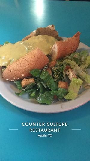 Philly cheesesteak and Caesar salad at Counter Culture in Austin