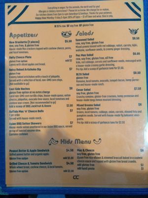 Menu at Counter Culture in Austin
