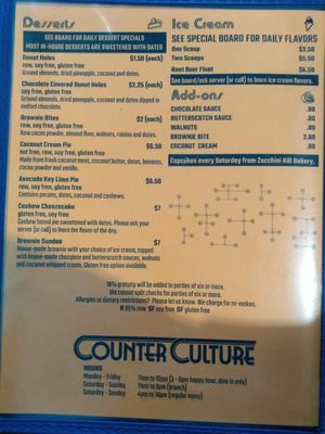 Menu at Counter Culture in Austin