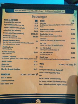 Menu at Counter Culture in Austin