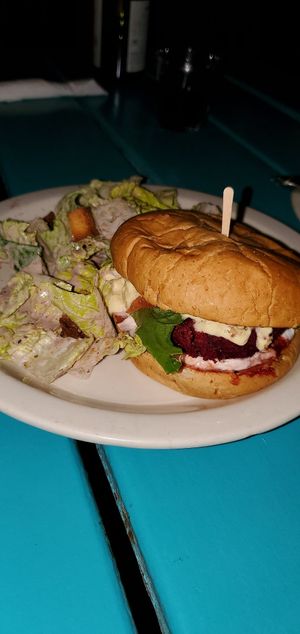 Beet burger w ceasar salad at Counter Culture in Austin