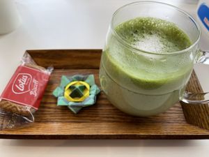 soy milk matcha latte at Ku in Fujikawaguchiko