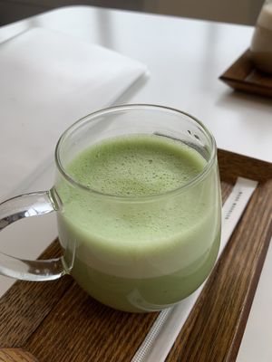 matcha latte with oat milk  at Ku in Fujikawaguchiko