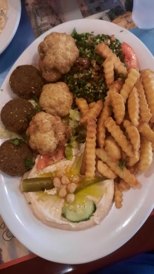 The veggie lovers plate :D at Wally's Falafel and Hummus in Minneapolis