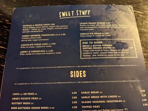 Dessert menu at The Salutation in Tynemouth