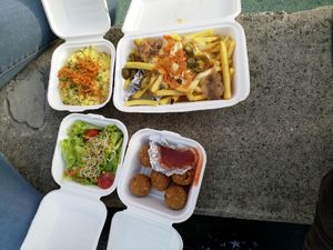 Käsespätzle , loaded fries, Salat and Chili Cheese Nuggets. at Bodhi in Ulm