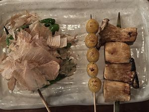 Shishito peppers, ginkgo, and Enoki mushroom  at Gonpachi - Nishiazabu in Tokyo