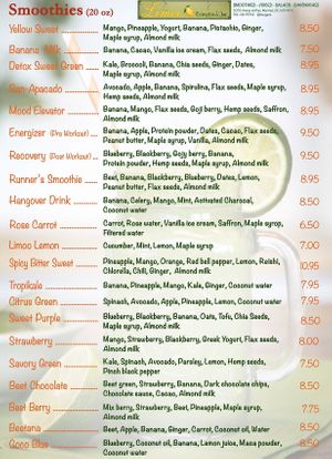 Smoothie Menu at Limoo Juice in Montreal