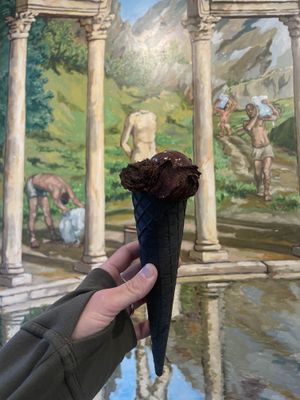 Dark chocolate ice cream in vegan cone   at Monte Pelmo in Amsterdam