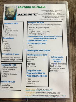 Menu at Cantinho da Maria  in Cairu