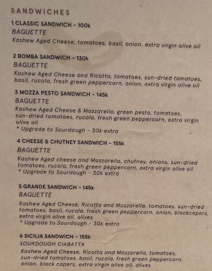 The menu - sandwiches 1/2  at Kashew Cheese Deli in Ho Chi Minh City