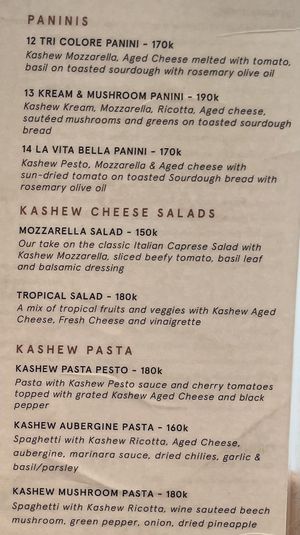 The menu - paninis, salads and pasta  at Kashew Cheese Deli in Ho Chi Minh City