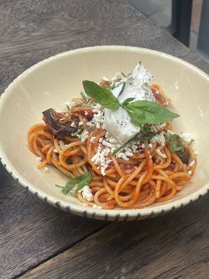 Aubergine pasta with cashew cheese and riped cashew cheese  at Kashew Cheese Deli in Ho Chi Minh City