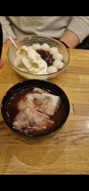 The top one is with ice cream, but there's plenty without. The bottom one is warm mochi (sticky rice) and red bean soup at Mihashi in Tokyo