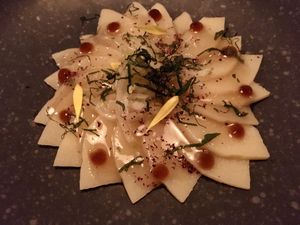 Vegan shashimi, pears. Next level good. at Taiko  in Amsterdam