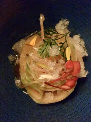 One of the incredible dishes in the 6 course vegan menu. at Taiko  in Amsterdam