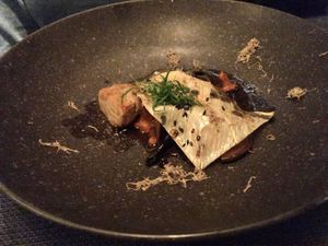 Mushroom medley with tofu skin - One of the incredible dishes in the 6 course vegan menu. at Taiko  in Amsterdam