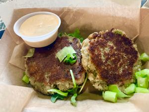 Vegan krab cakes  at Invoke in Dayton