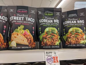 Taco and BBQ vegan meat at Harmons in Orem