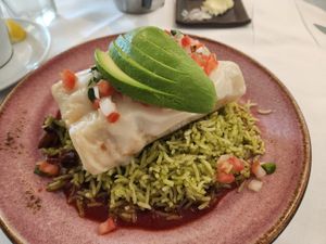 Grilled portabella enchiladas with coconut cheese at Al Biernat's - North in Dallas