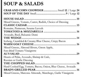 House salad on dinner menu (notice price difference) at Al Biernat's - North in Dallas