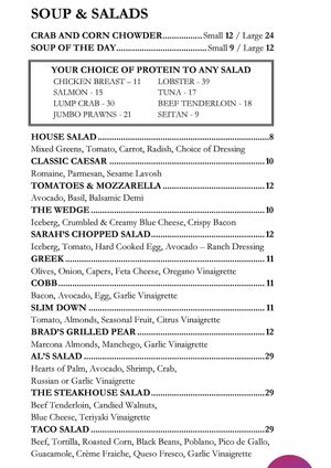 House salad on lunch menu (notice price difference) at Al Biernat's - North in Dallas