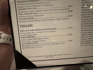 Vegan menu  at Al Biernat's - North in Dallas