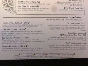 Vegan menu at Dee Plee in Phuket