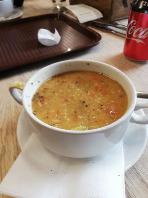 Soup of the day (lentil in this case) at Glencoe Mountain Resort in Ballachulish