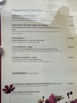 Vegetarian and vegan section on the menu  at Cafe zur Post in Simmerath