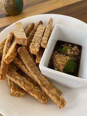 Tempeh and dipping sauce at Vegan Kon Cook - Reach in Phuket