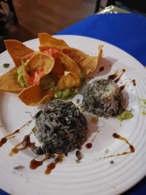 Rice and nacho's. at El Bigote Mexicano in Lierganes