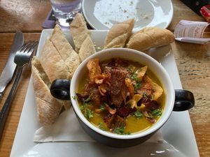 Soup - the veg crisps on top were so delicious  at The Victoria in Beeston