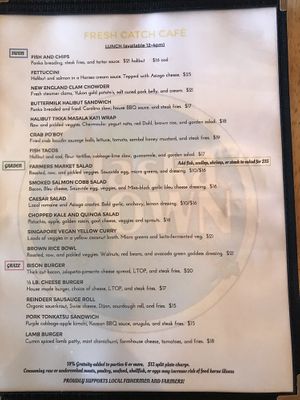 Garden menu in middle at Fresh Catch Cafe in Homer