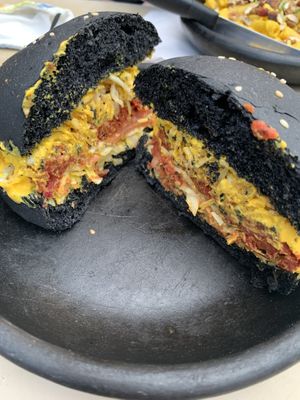 Frankenburger cut open at Café León in Bogota