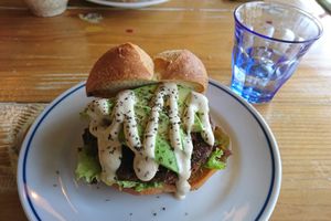 Avo burger at Dark Arts Coffee in Hayama