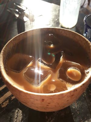 Cafe latte with soy milk at Dark Arts Coffee in Hayama