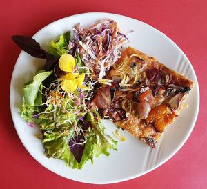 Vegan pizza and organic salad  at Cantina in Penryn