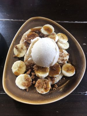 Pancakes with toffee sauce, banana, biscuit and ice cream  at The Shakespeare Inn in Bridgnorth