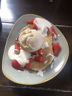 Pancakes with strawberries, ice cream and dessert cream  at The Shakespeare Inn in Bridgnorth