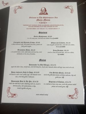 Main menu 1, June 2022  at The Shakespeare Inn in Bridgnorth