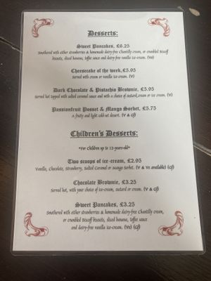 Dessert menu, June 2022  at The Shakespeare Inn in Bridgnorth