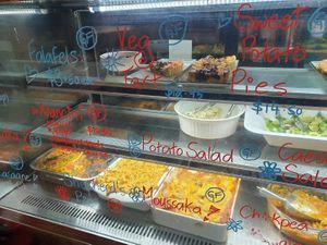 Display cabinet at 1Two1 Vegan Café in Springwood