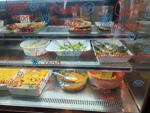 Display cabinet at 1Two1 Vegan Café in Springwood