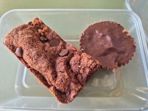 Gluten-free brownie $8: much prefer their regular brownie which was amazing; Choc almond butter cup (raw) $5.50 at 1Two1 Vegan Café in Springwood